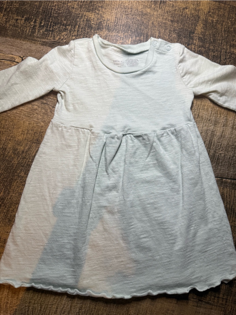 Girls' Light Gray Long-Sleeve Nightdress with Shoulder Snaps